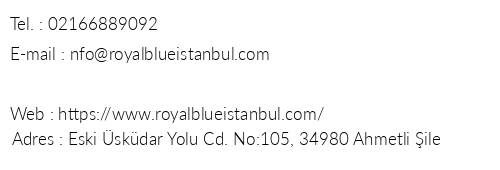 Royal Blue stanbul Villa telefon numaralar, faks, e-mail, posta adresi ve iletiim bilgileri